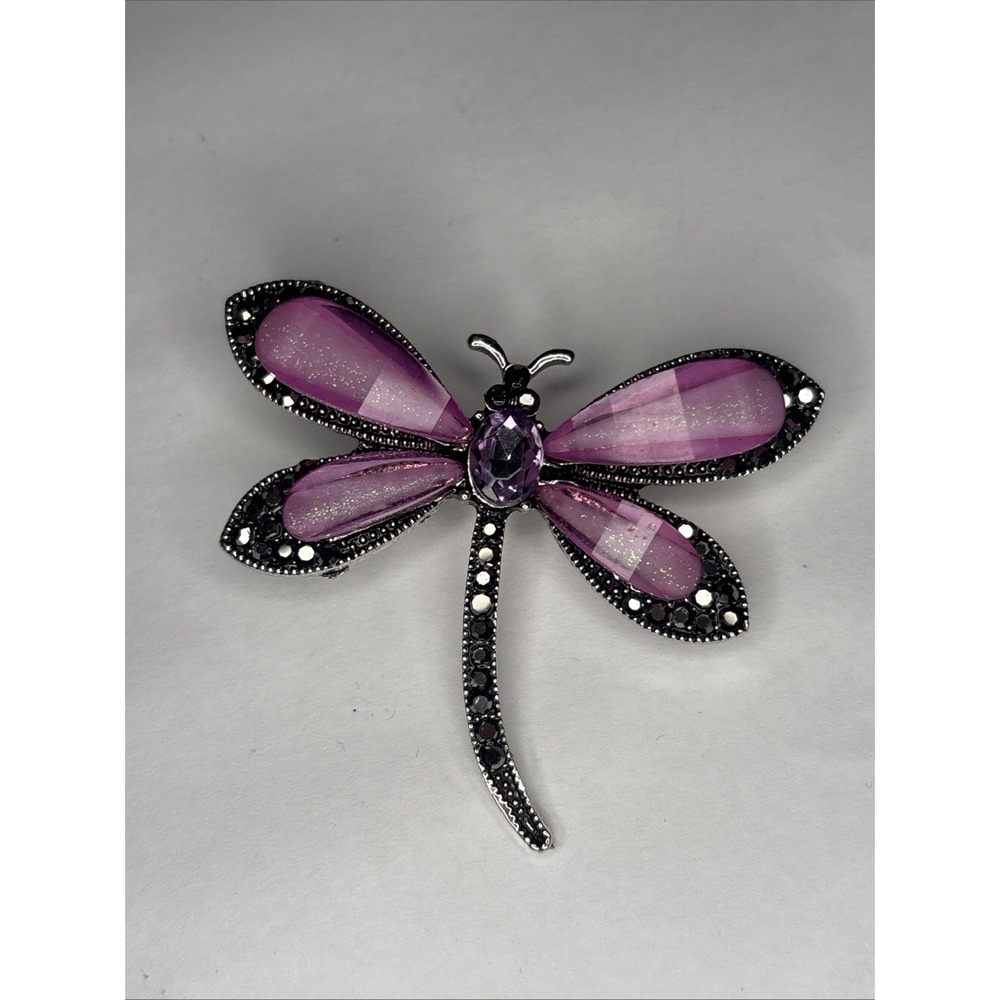 Purple  Dragonfly Brooch Pendant Marcasite Look Rhinestone Enamel Insect Pin